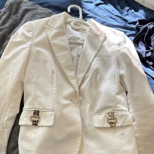 Calvin Klein White Women's Tailored Blazer with Buckle-Detail Pockets
